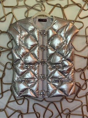 Glamourpuss Metallic Silver Quilted Puffer Vest